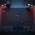 The FLX Arena Desk Mat XL, an extra-wide desk mat printed with the neon Crystal Clash arena map and finished with stitched edges.