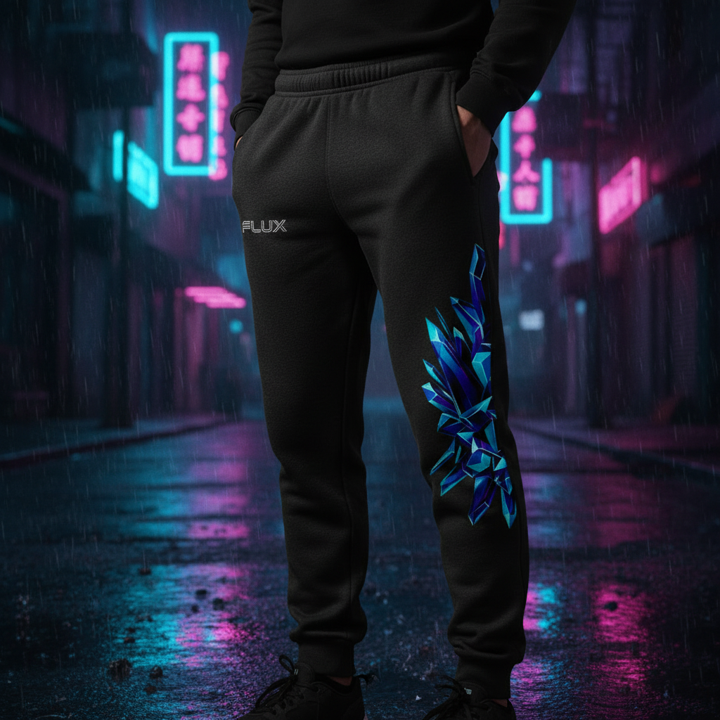 The FLX Crystal Jogger worn, showing the crystal graphic and tapered ribbed cuffs.