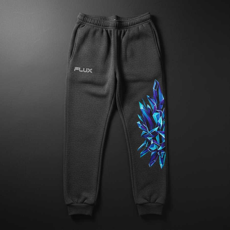 FLX Crystal Jogger in heavyweight fleece, carrying the geometric FLUX crystal graphic.