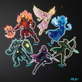 The FLX Hero Sticker Pack: six glossy vinyl stickers, one for each of the champions fronting Season 1 Neon Dawn.