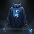 FLX HOME Blue Side Heavyweight Hoodie — deep blue colorway with glowing crystal varsity crest