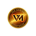 The FLX GENESIS 06 V-Money Coin Sticker: a gold coin lettered V-MONEY and ARENA CURRENCY around a navy V, kiss-cut on white vinyl, 4 × 4 in.