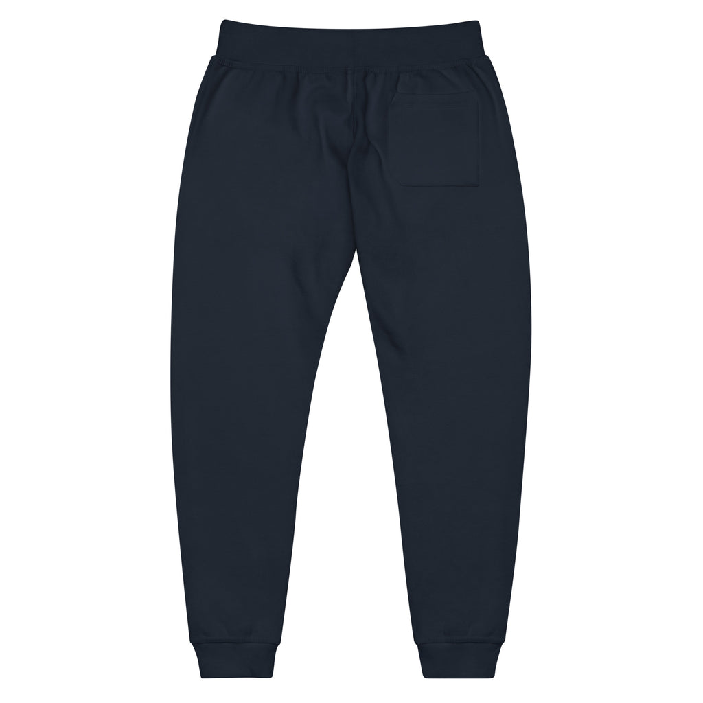 Arena Map Jogger in Navy Blazer cotton-blend fleece, plain back view with rear pocket and ribbed ankle cuffs.