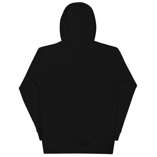 Back view of the black FLX AWAY Red Side Hoodie, showing its plain back, hood and ribbed hem.