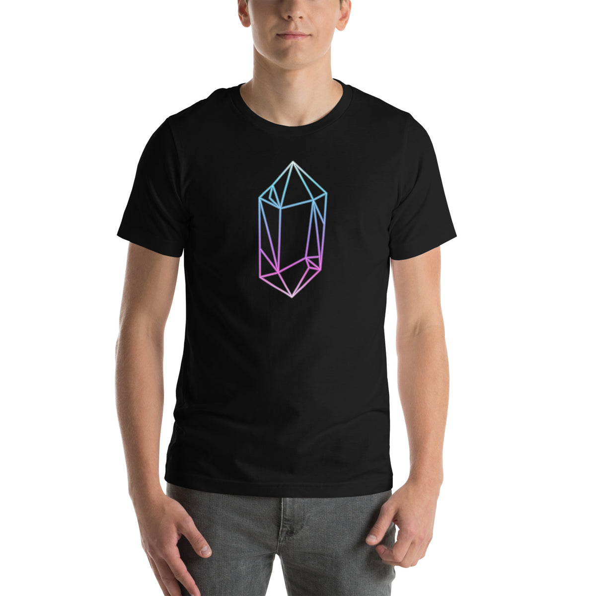 Front view of the black FLX GENESIS 01 Crystal Tee, with the outlined crystal print centred on the chest.